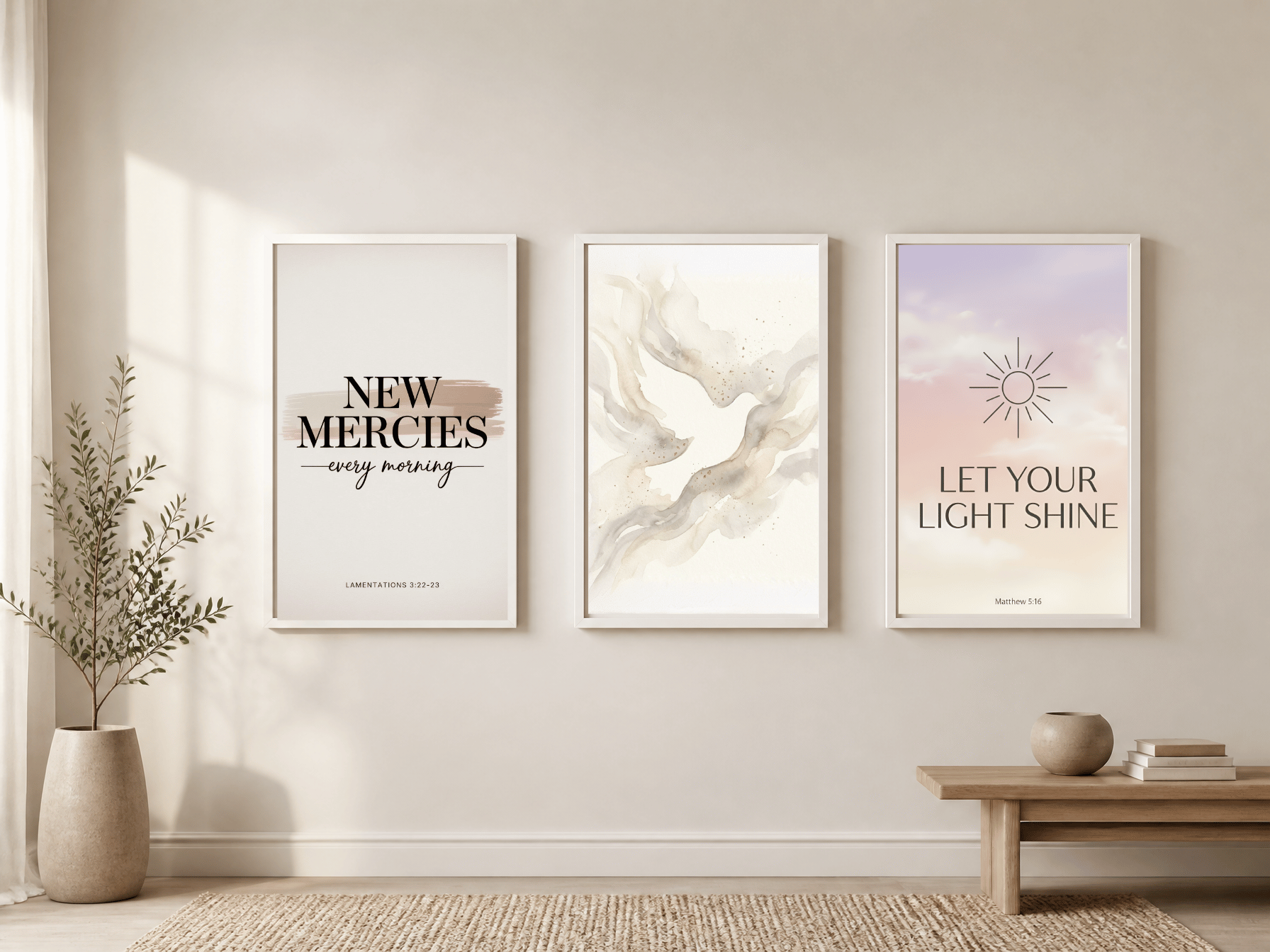 Morning Light Trio — Set of 3 Scripture Art Prints | 8x10 Christian Wall Art