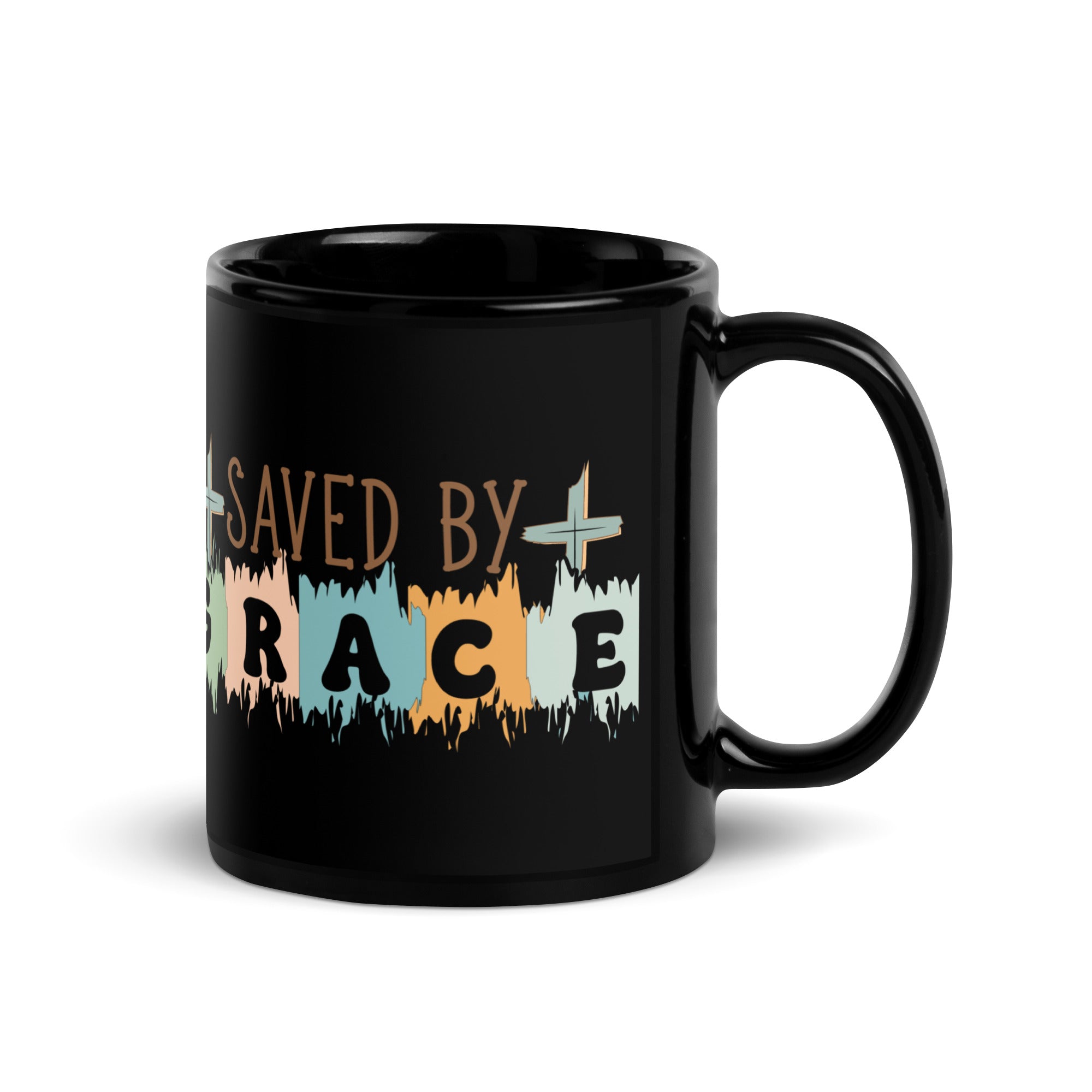 Christian Faith Mug – Saved By Grace Retro Brushstroke Design